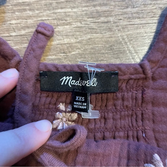 Madewell Flower Flirty Gauzy Peasant Maroon Flowers Long Sleeve Blouse UUU - Picture 3 of 3